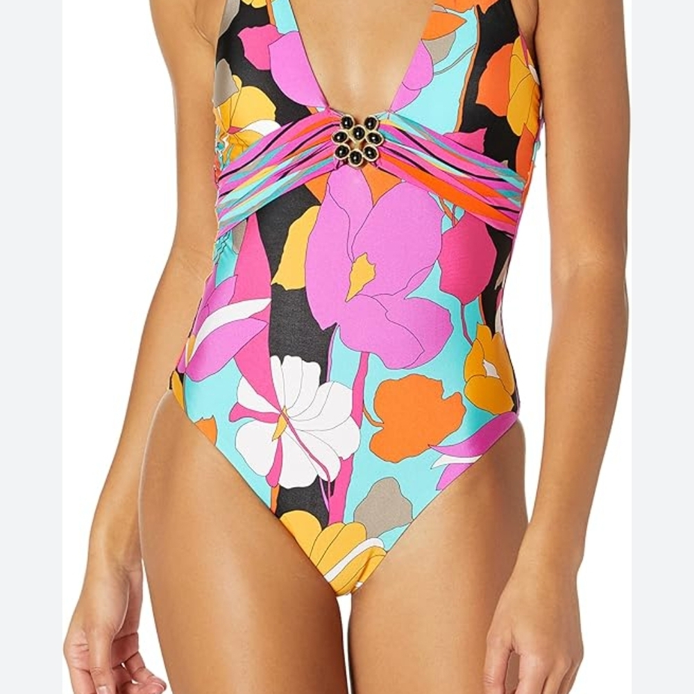Trina Turk Gemini Floral Strappy One Piece Swim suit Bathingsuit 6 S Resort